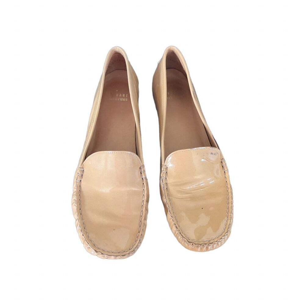 Stuart Weitzman Patent Leather Tan Loafer Driving Shoe Size 9